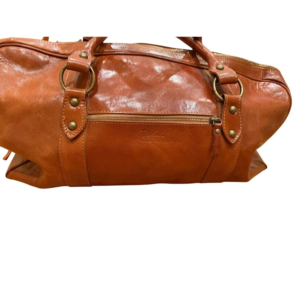 Tuffoni Italy Leather Duffel Bag Cognac Brown Weekender Travel Bag Handcrafted